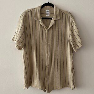 Zara Textured Stripe Knit Button-Down Short-Sleeved Shirt, Men's Size XL